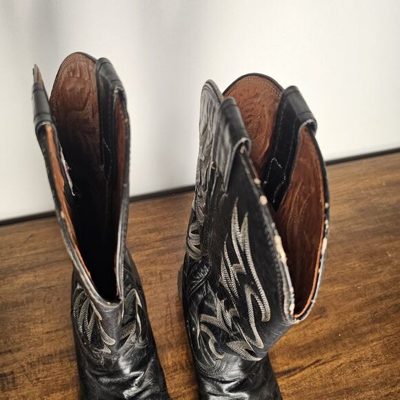 Nocona Men\'s Black Leather Cowboy Boots Size 10D, USA, Western, Red Stitching main image 11